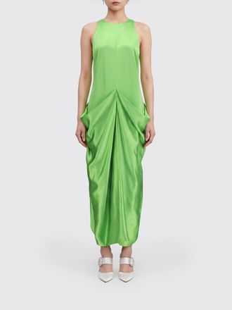 Khaite Draped Satin Off-the-Shoulder Midi Sheath Dress