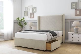 Sloomy Devonshire Plush Divan Set 2 Drawers-54 Wingback in Cream | Size: Super King