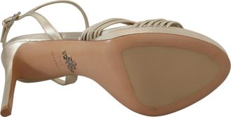 Prada Gold Leather Womenss Ankle Strap Heels Stiletto Womens Sandal