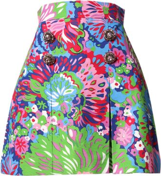 Dolce & Gabbana Womens Multicolor Floral Buttoned High Waist Mini Shorts