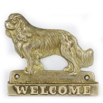 OEM Cavalier King Charles Spaniel - Cartel Para Puerta Con Un Perro, Placa De Bienvenida De Lat&oacute;n, Cartel Exclusivo Con La Palabra Welcome De Art-dog