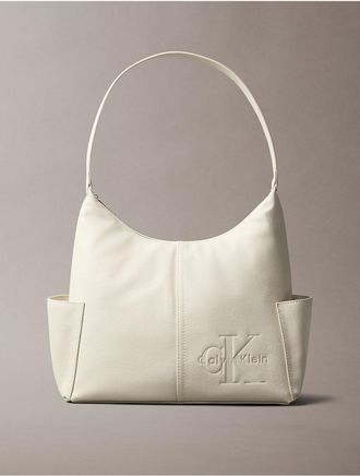 Calvin Klein Womens Embossed Monologo Pocket Shoulder Bag - White