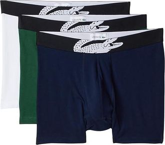 Lacoste 3-pack Crocodile Logo Boxer Briefs Mens Underwear Green/White/Navy Blue : XXL (EUR 8), Cotton/Elastane