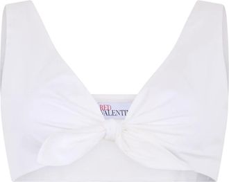 Red Valentino Korte top met elegante knoop - Dames - Tops zonder mouwen - Wit - 2XS - Katoen - Tops