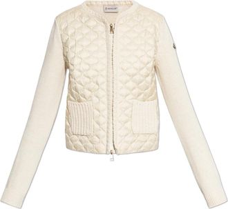 Moncler Cardigan met Gewatteerde Voorkant - Dames - Vesten - Beige - L - Katoen - Truien & Vesten
