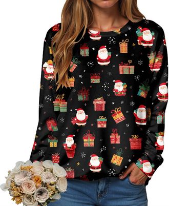 Generic Christmas Sweatshirt for Women Pullover Jumper Ladies Xmas Top Xmas Long Sleeve Shirt Ladies Merry Chirtsmas Blouse Vintage Christmas Sweatshirt Women