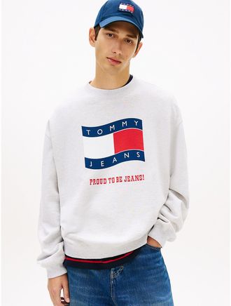 Tommy Hilfiger Mens Tommy Jeans Wavy Flag Logo Sweatshirt - Grey - 3XL