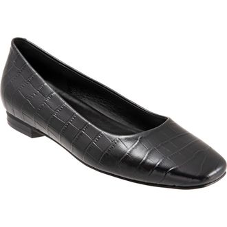 Trotters Honor Flat - Multiple Widths Available in Black Croc Print Leather at Nordstrom Rack, Size 6.5