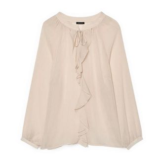 Fiorella Rubino Overhemden, Dames, Wit, XL, Polyester, Blouse met Strik en Ruche