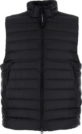 C.P. Company C. P. Company Black Vest With Mock Neck And Logo Plaque On The Side In Tech Fabric Man