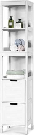 Costway Costway - Armario Alto De Suelo Para Ba&ntilde;o Con 2 Cajones Y 3 Estantes Mueble Columna De Madera Para Cocina Ducha Blanco