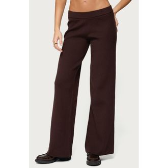 Edikted Lorie Wide Leg Rib Knit Pants in Brown at Nordstrom, Size X-Small