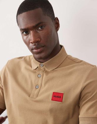 HUGO BOSS HUGO Red - Polo slim beige con riquadro rosso sul petto-Neutro