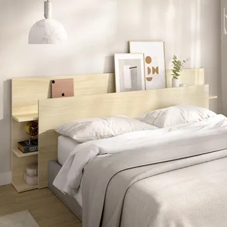 Dmora Cabecero Cama Socorro, Estantes Librer&iacute;a, Plaza Y Media, Color Estructura, 19x181 Cm Marr&oacute;n Roble
