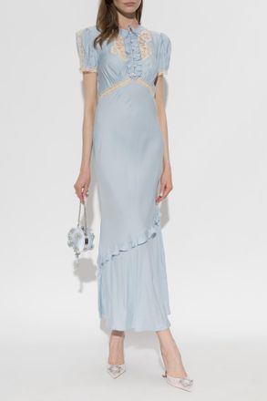 Self Portrait Satin Dress With Lace Inserts, Womens, Blue