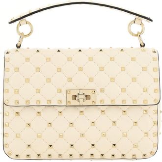Valentino Garavani Womens Handbag Rockstud Spike Light Ivory Lamb Leather Handbags Hand Bags