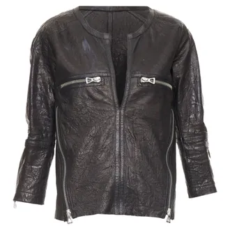 Isabel Marant crinkled leather biker zip pullover jacket
