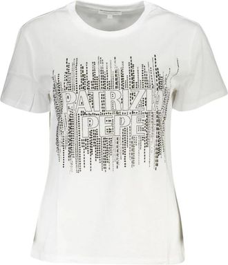 Patrizia Pepe T-shirt met korte mouwen- ronde hals en contrasterende logo details - Dames - T-shirts - Wit - XS - Katoen - Tops