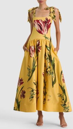 Alice & Olivia Oriana Tie Strap Drop Waist Dress in Soft Tulip Tuscany at Nordstrom, Size 10