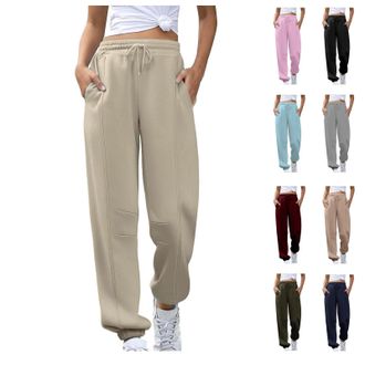 Generic Tapered Leg Joggers for Women Women Fashion Solid Color Fleece Tracksuit Bottoms Tapered Leg Sweatpants Baggy Elastic Waist Drawstring Trousers with P