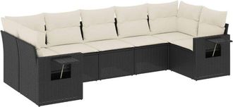 vidaXL Vidaxl - Set De Comedor De Jard&iacute;n 7 Pzas Y Cojines Rat&aacute;n Sint&eacute;tico Negro