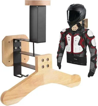 OEM Soporte Para Casco De Moto - Acero Inoxidable Y Madera - Capacidad De Carga 40 Kg - Para Garaje O Oficina - 1 Unidad