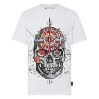 Philipp Plein Tops, Heren, Wit, M, Katoen, T-shirt met Ronde Hals Skull Stones