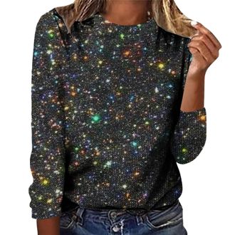 Generic Women Sparkly Sequin Printed Top Shirt Loose V Neck Long Sleeve Blouse Fashion Casual T Shirt Tops Women Elegant Top Shirts Pullover Y2k Blouses Slim 