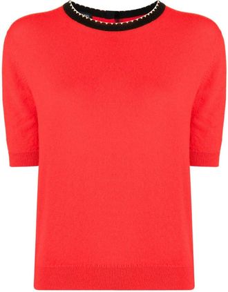Chanel 1990-2000s trimmed neck cashmere T-shirt - women - Cashmere - One Size - Red