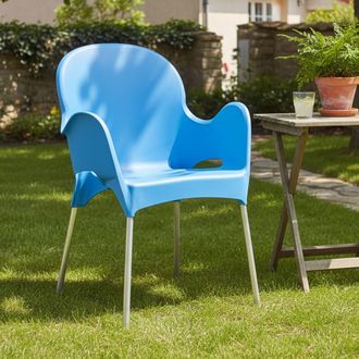 Dmora Silla De Exterior Vashti, Una Silla, Apilable Made In Italy, Con Brazos, Azul