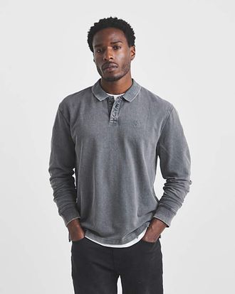 Jacamo Union Garment Dyed Long Sleeve Polo
