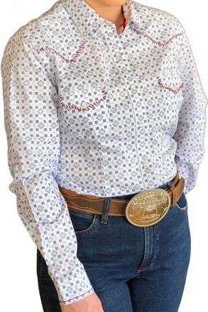 Panhandle Rough Stock For Her Western Shirt In Blue Mini Aztec