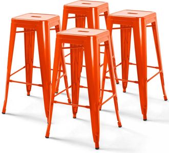 Oviala Lote de 4 taburetes de bar de acero brillante naranja