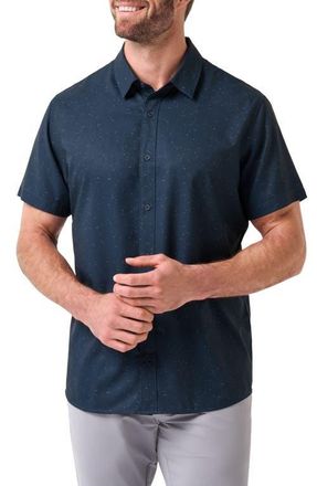 Travis Mathew Techwoven Chartered Short Sleeve Performance Button-Up Shirt in Total Eclipse at Nordstrom, Size Xx-Large