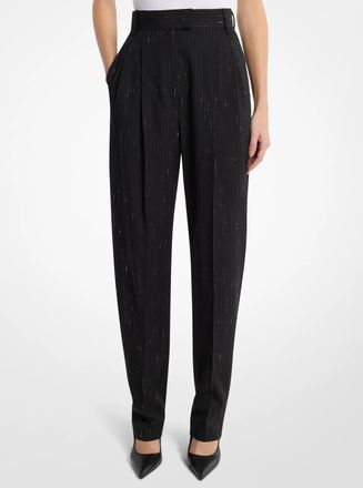 Michael Kors Dru Pleated Pinstriped Sequin Stretch Wool Trousers