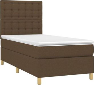 vidaXL Vidaxl - Cama Box Spring Colch&oacute;n Luces Led Tela Marr&oacute;n Oscuro 100x200cm