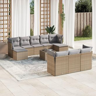 vidaXL Set De Sof&aacute;s De Jard&iacute;n 11pzas Con Cojines Rat&aacute;n Sint&eacute;tico Beige Vidaxl