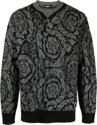 Versace Barocco-intarsia wool jumper - men - Virgin Wool - 48 - Grey