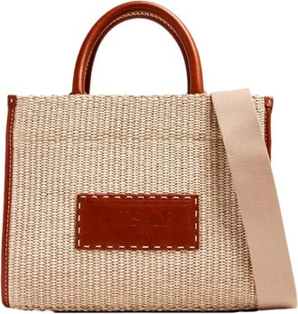 Versace Womens Athena Raffia Leather Small Shopper Tote Bag In Beige