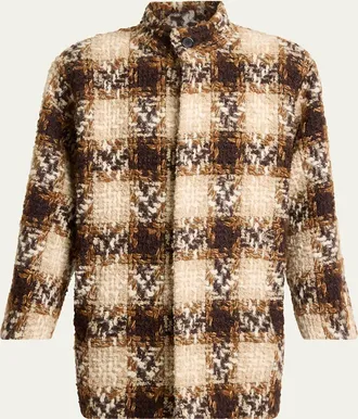 Saint Laurent Check Tweed Short Coat