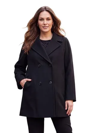 Jessica London A Line Wool Peacoat in Black at Nordstrom, Size 14