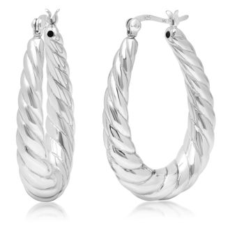 MAX + STONE Sterling Silver Rope Texture Oval Hoop Earrings