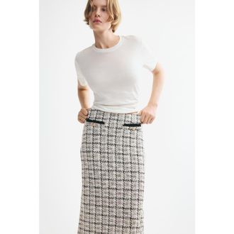 H&M Boucl&eacute;-knit Skirt With Fringe in Cream/checked at Nordstrom, Size X-Small