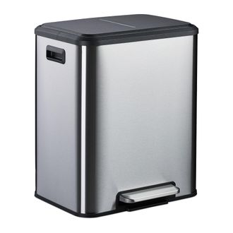 Relaxdays Relaxdays - Cubo De Basura Cocina, 2 X 15 L, Papeleras Internas Extra&iacute;bles, Reciclaje, Cierre Suave Y Pedal, Plateado