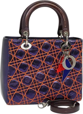 Dior Lady Dior Bag Anselm Reyle Cannage Quilt Leather Purple Leather Handbag (Pre-Owned)