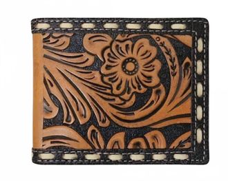 Roper Tooled Leather Wallet In Cognac