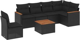 vidaXL Set De Comedor De Jard&iacute;n 7 Pzas Y Cojines Rat&aacute;n Sint&eacute;tico Negro Vidaxl