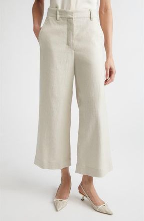 Max Mara Abissi Stretch Linen & Cotton Wide Leg Ankle Pants in Ivory at Nordstrom, Size 12