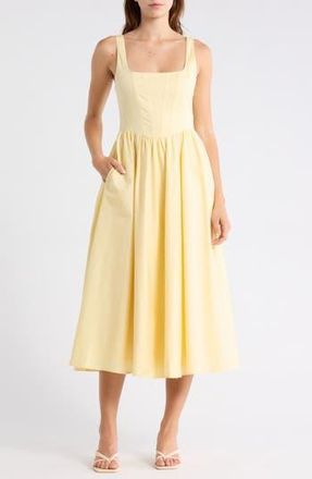 Wayf Corset Midi Dress in Butter Yellow at Nordstrom Rack, Size X-Small