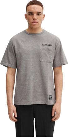 Neighborhood Tops, Heren, Grijs, M, Katoen, Heather Fabric Script Logo Pocket T-Shirt